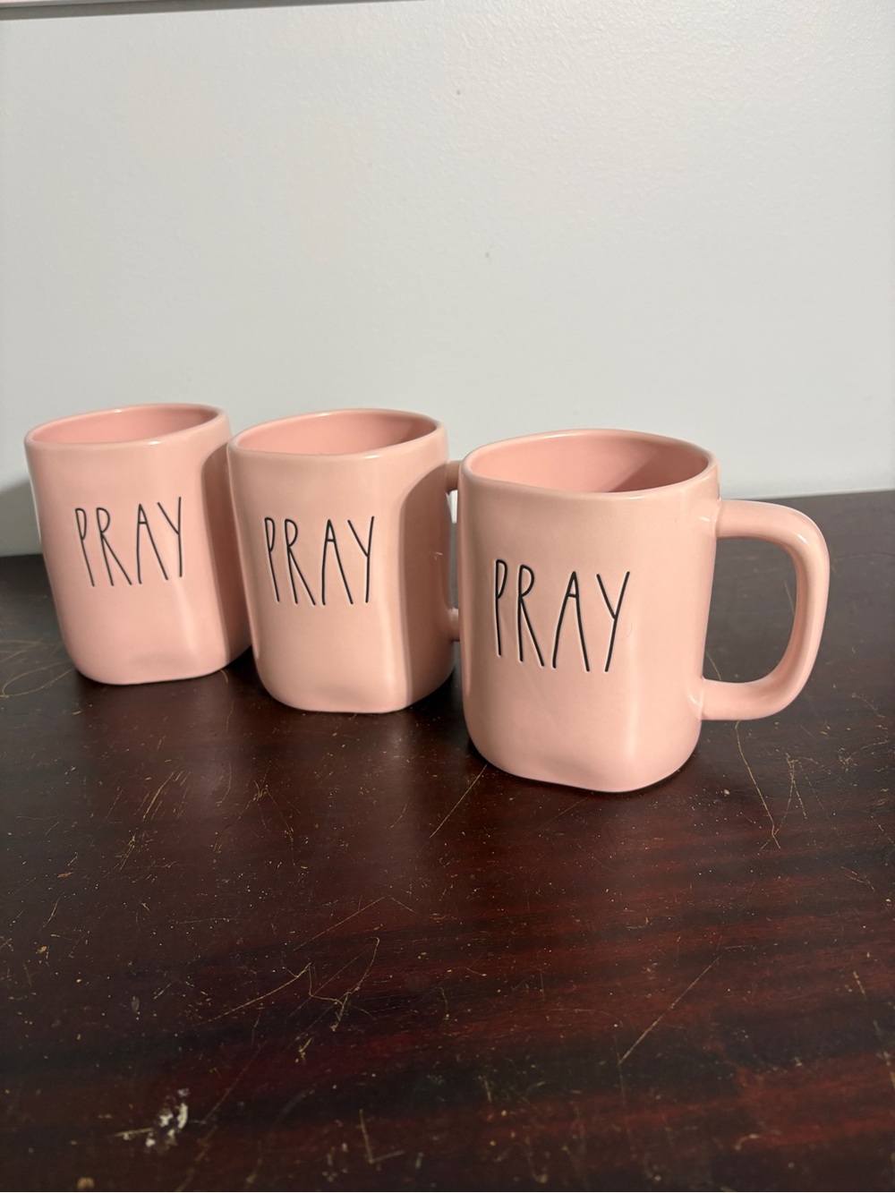 3 NWT Dunn Pink 'PRAY' Ceramic Coffee Mug
